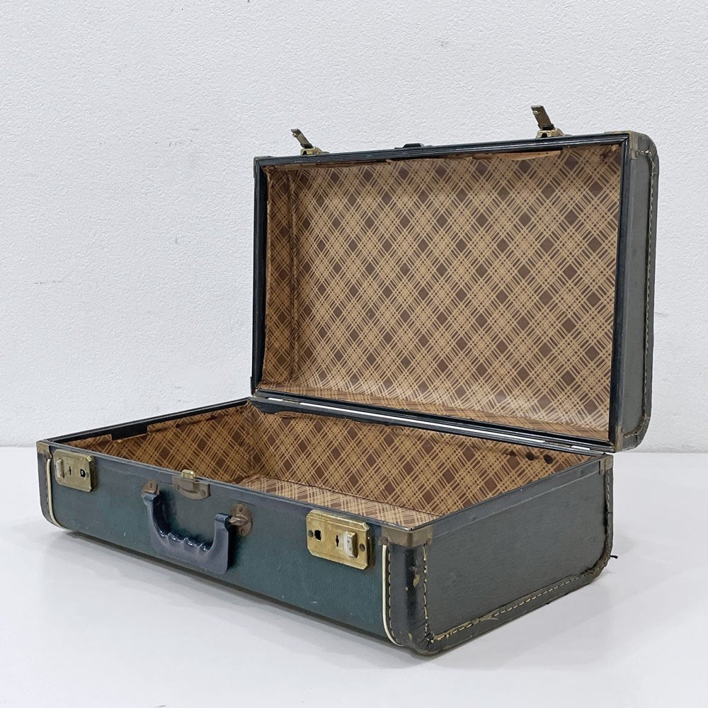 ビンテージ Vintage トランク ボックス 収納箱 ベークライトハンドル ネイビー色 店舗什器 ●