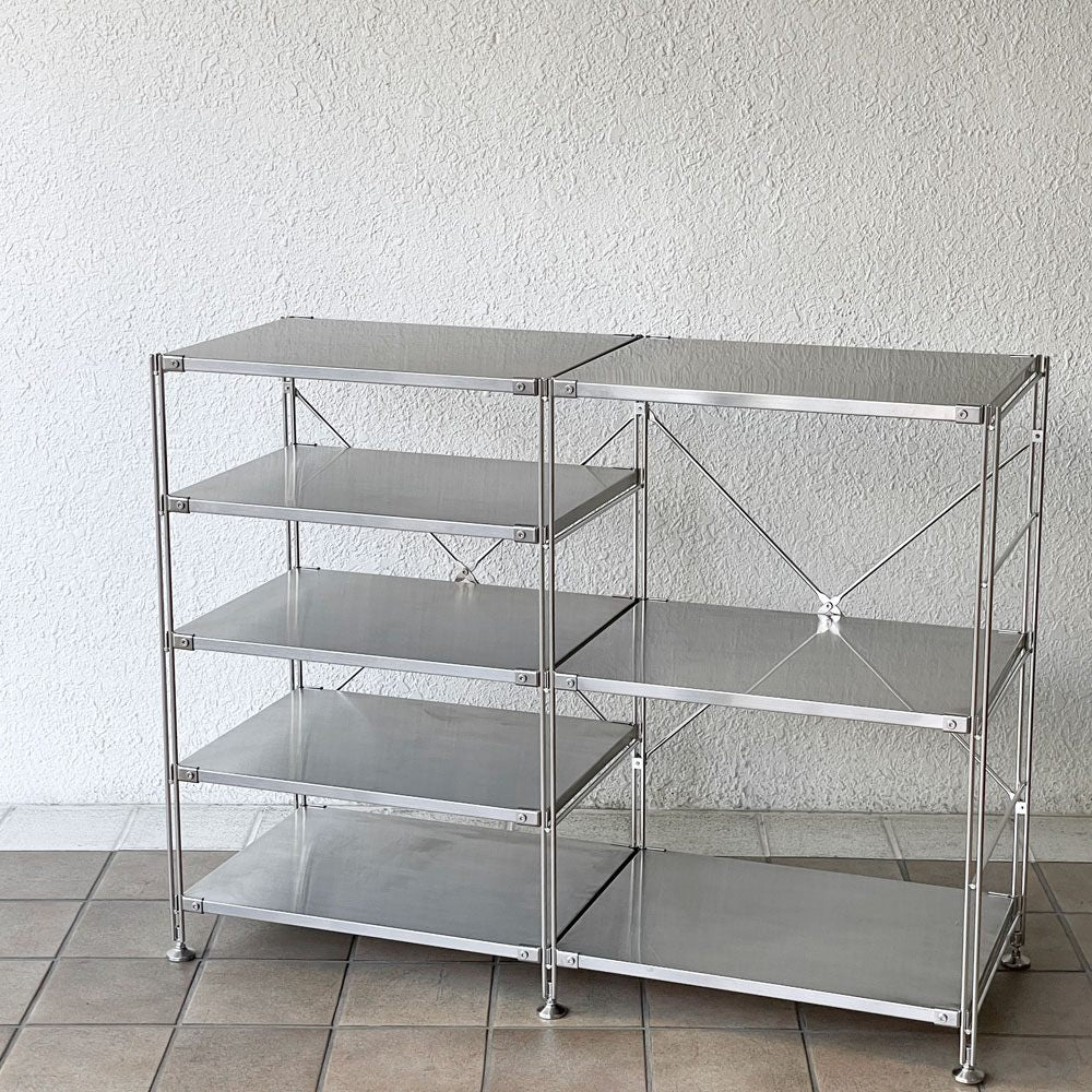 無印良品 MUJI ステンレスユニットシェルフ小 2列5段 棚板8枚 W112cm オープンシェルフ 収納棚 定価￥46,330- ◇