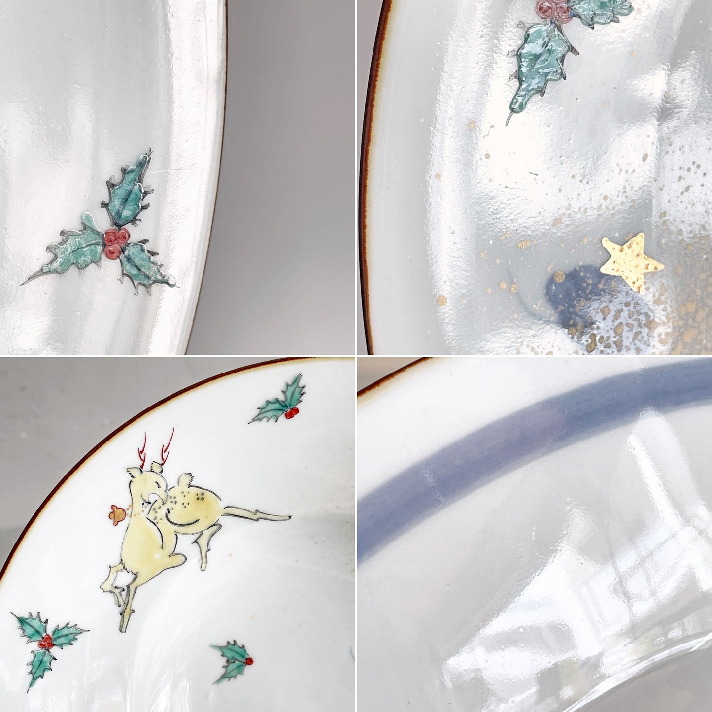 たなかふみえ Tanaka Fumie 染錦 縁付パスタ皿 金彩松鹿 大皿 リム皿21cm 有田焼 現代作家 ■