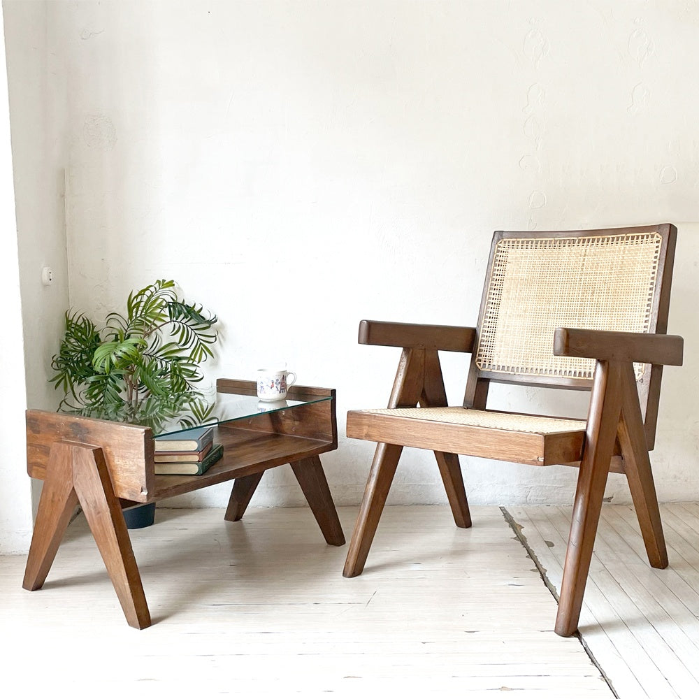 ピエールジャンヌレ Pierre Jeanneret ガラスコーヒーテーブル スモール Glass Coffee Table Small チーク無垢材 レター有り 1960‘s ビンテージ ★