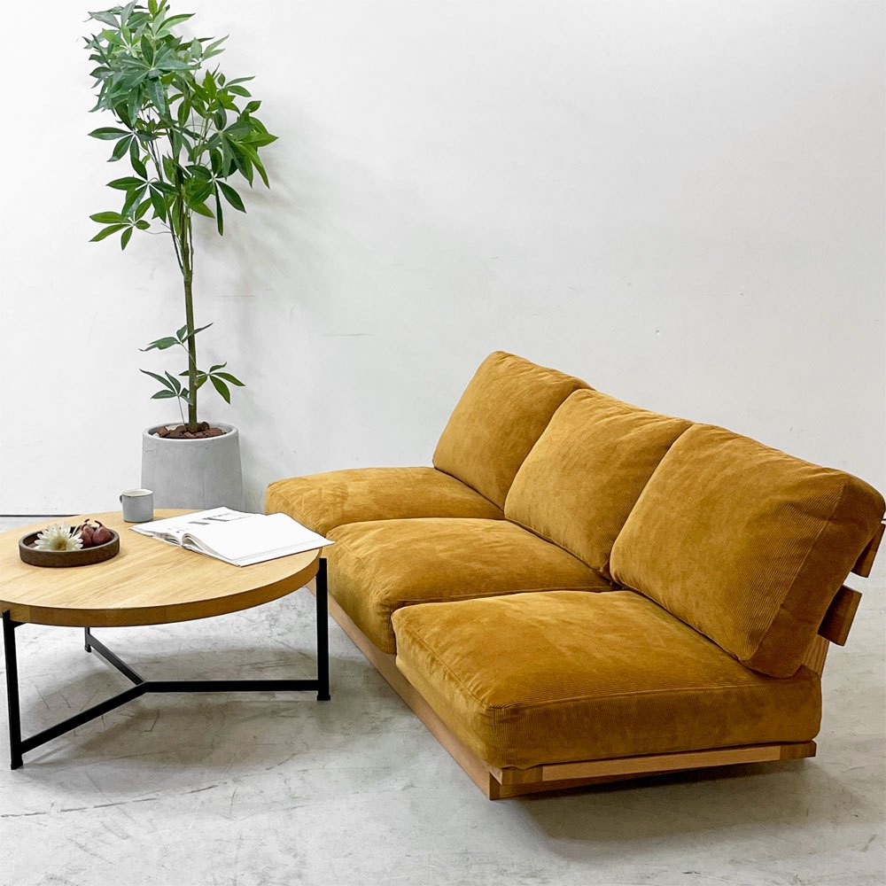 モモナチュラル MOMO Natural クラウド CLOUD ローソファ 3人掛け LOW SOFA 3P オーク材 ファブリック FGD-4 コーデュロイ キャメル カバーリング 定価￥200,000- ●