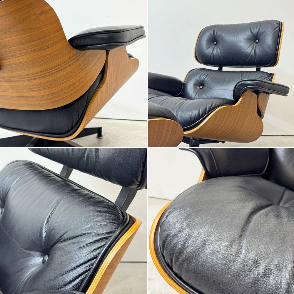 ハーマンミラー Herman Miller イームズラウンジチェア＆オットマン ブラックレザー ウォールナット C&Rイームズ ミッドセンチュリー 2004年製 ●