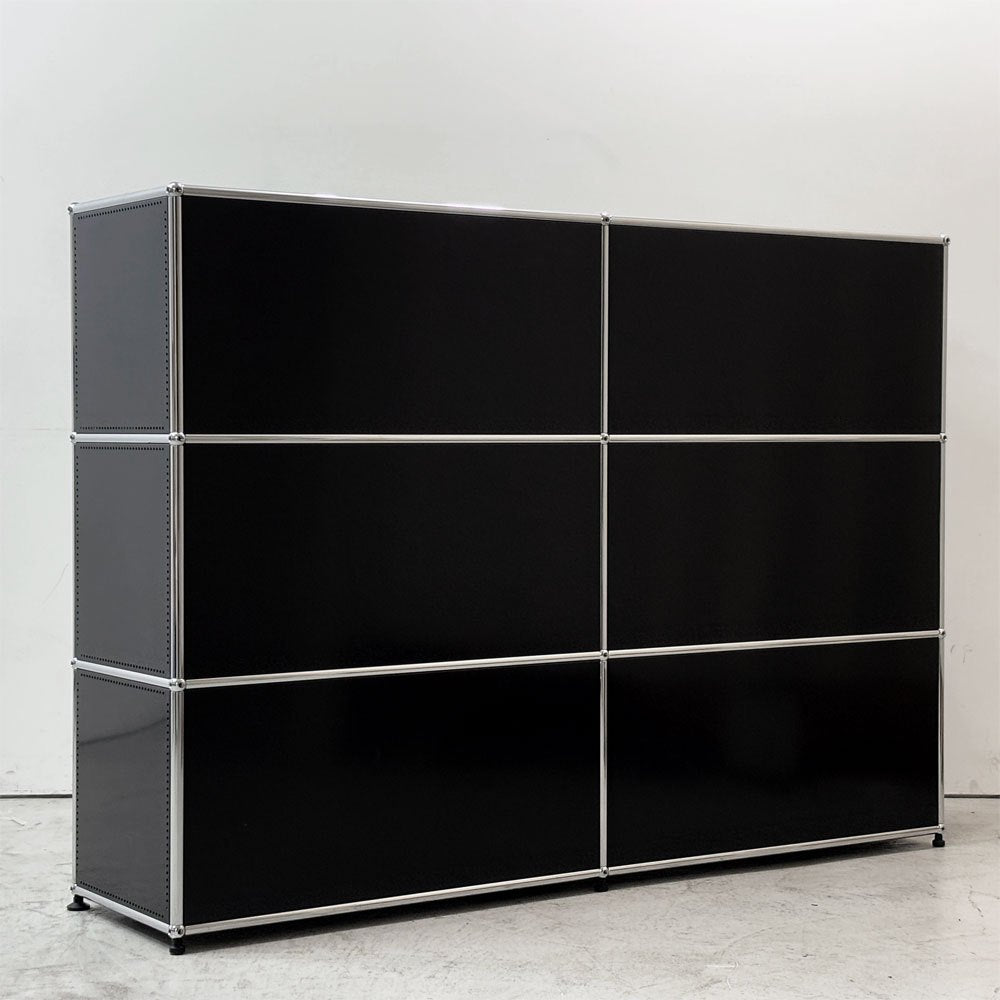 ユーエスエムハラー USMハラー USM Haller モジュラーファニチャー キャビネット シェルフ 2列3段 ドロップダウンドア×4 ドロワー×2 グラファイトブラック ●