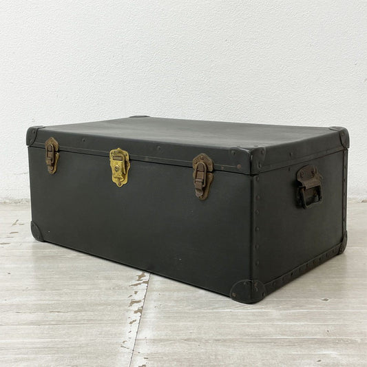 ビンテージ Vintage バルカンファイバー製 トランクケース スーツケース ブラック×ゴールド 店舗什器 ●