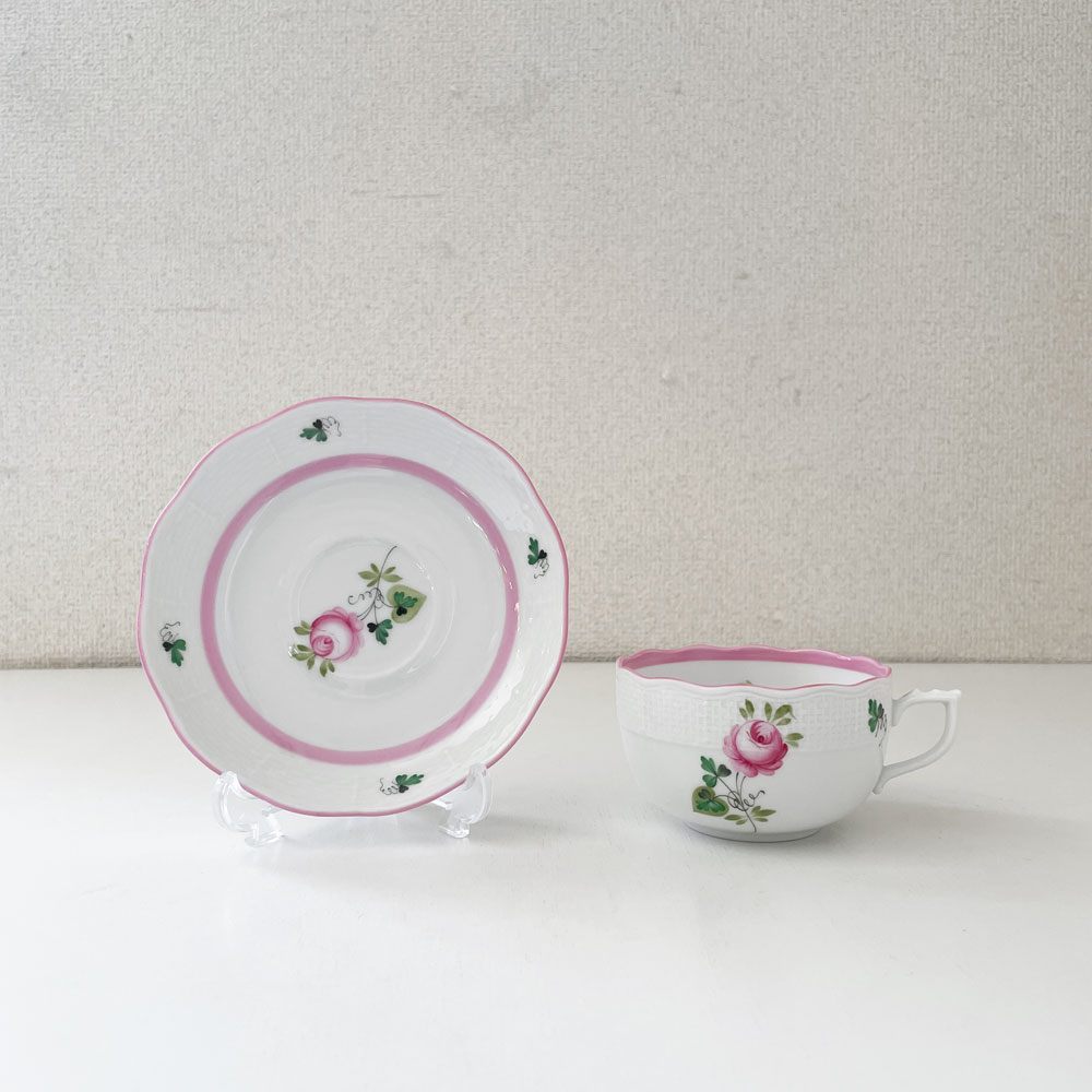 ヘレンド HEREND ウィーンの薔薇 ティーカップ＆ソーサー C/S ピンク 陶器 ハンガリー 定価￥38,500- A ◎