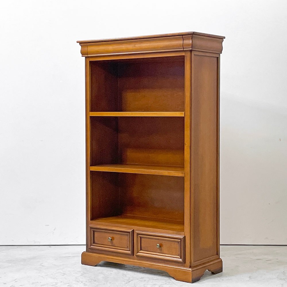 ヨーロピアンクラシカルデザイン  European Classical Design ブックケース 2ドロワー＋シークレットドロワー 本棚 飾り棚 オープンシェルフ ●