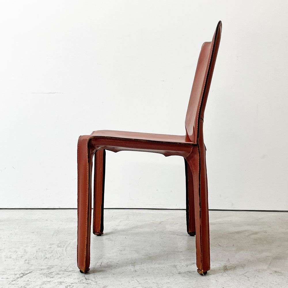 カッシーナ Cassina キャブチェア 412 CAB CHAIR アームレス 最高級本革 赤茶 マリオ・ベリーニ MoMA 永久展示品 イタリアモダン A ●
