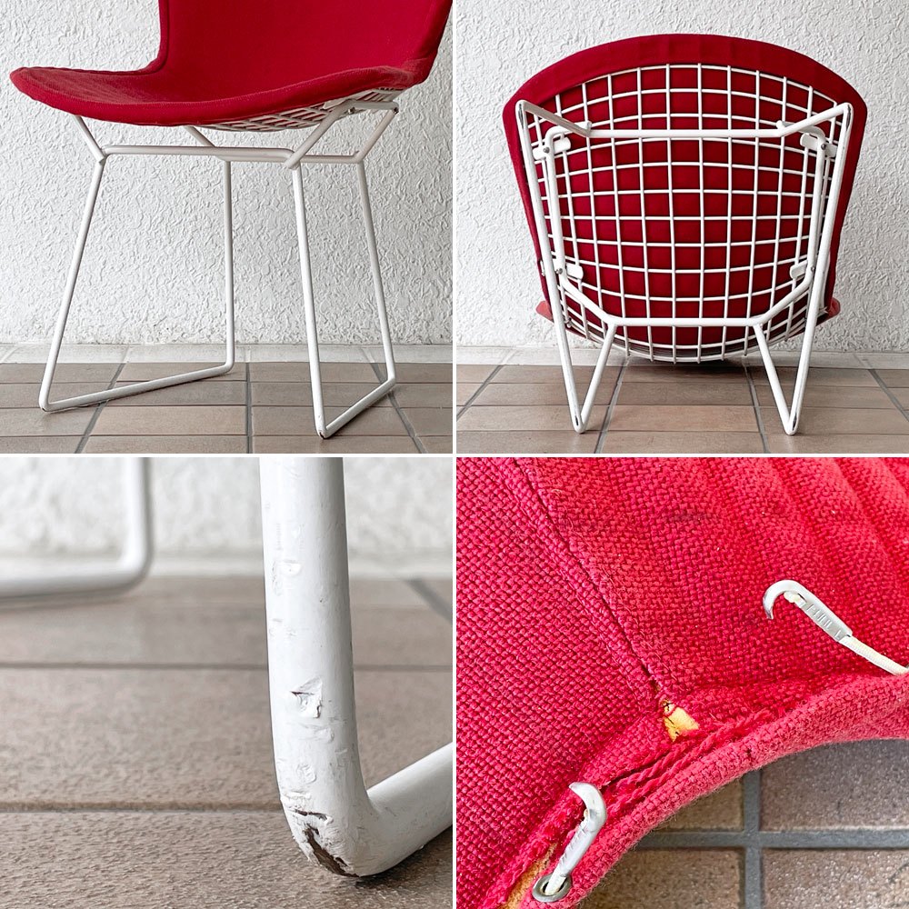 ノル Knoll 420 サイドチェア ワイヤーチェア ホワイト レッド フルカバー ハリー・ベルトイア Harry Bertoia ミッドセンチュリー 名作椅子 ◇