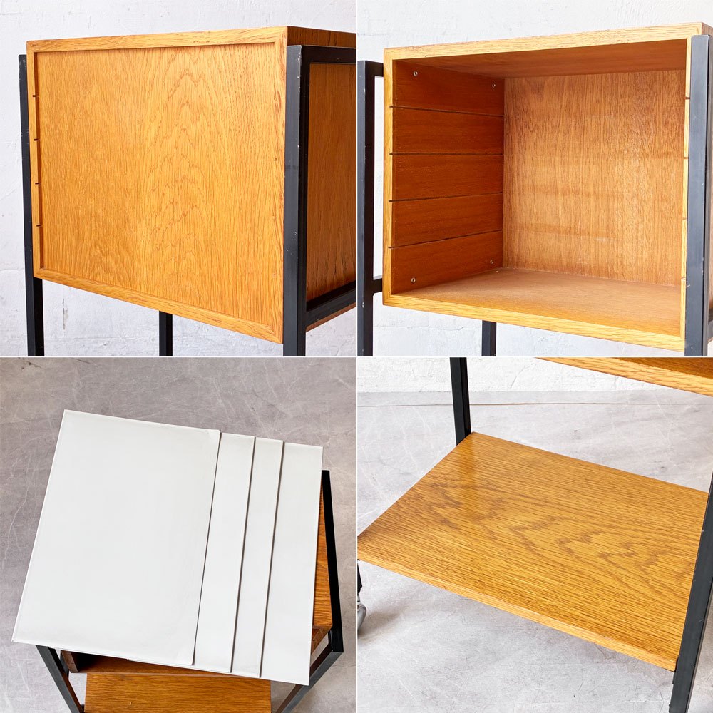 北欧ビンテージ Scandinavian Vintage ファイリングキャビネット サイドテーブル ナイトテーブル オーク材 H64㎝ 花台 キャスター 北欧ビンテージ ★