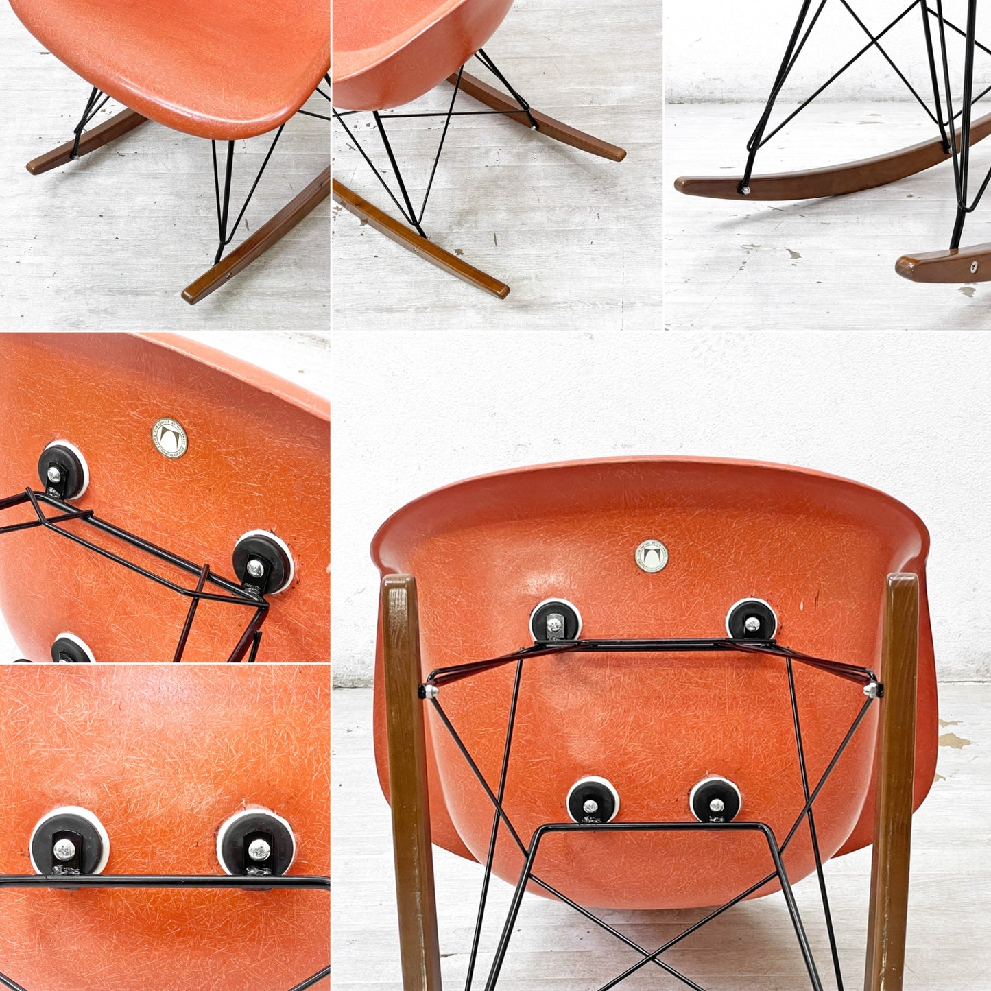 ハーマンミラー Herman Miller 2ndビンテージ アームシェルチェア FRP製 レッドオレンジ ロッカーベース シルバーメダル メダリオン C&R イームズ ミッドセンチュリー ●