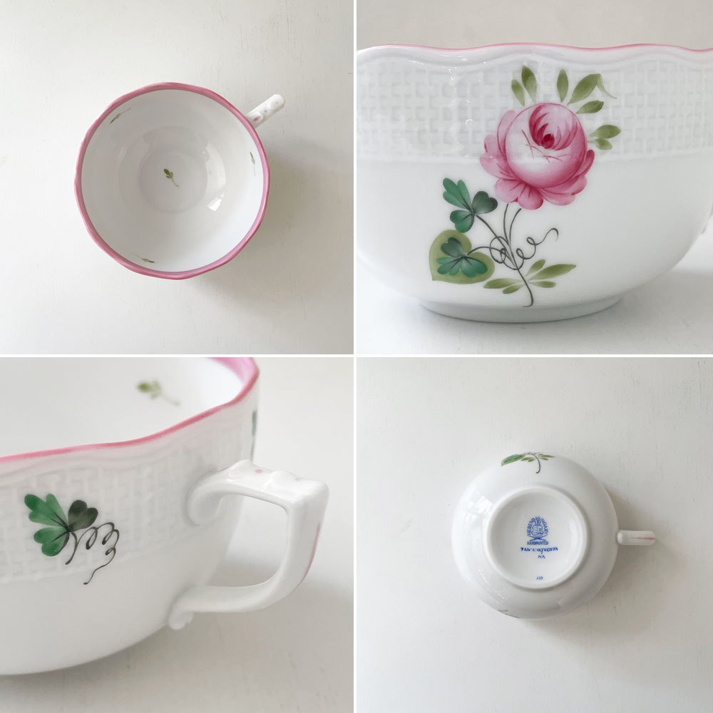 ヘレンド HEREND ウィーンの薔薇 ティーカップ＆ソーサー C/S ピンク 陶器 ハンガリー 定価￥38,500- B ◎