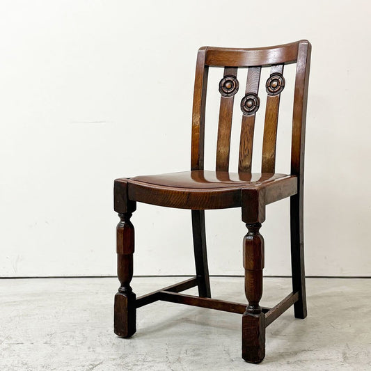 UKビンテージ vintage オーク材 ダイニングチェア バルボスレッグ レザー ブラウン 英国家具 アンティーク A ●