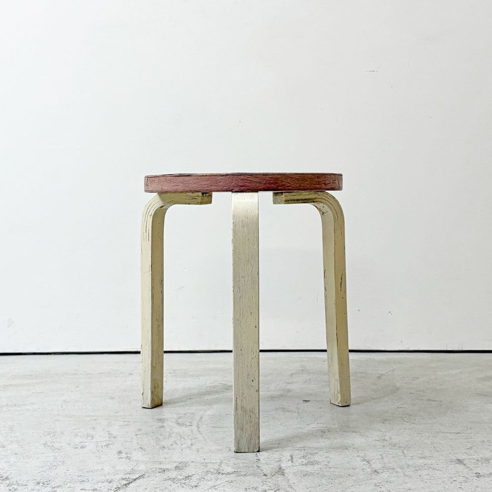アルテック artek スツール60 stool60 3本脚 ペインテッド ピンク × ホワイト 50年代 ビンテージ アルヴァ・アアルト 希少 ●