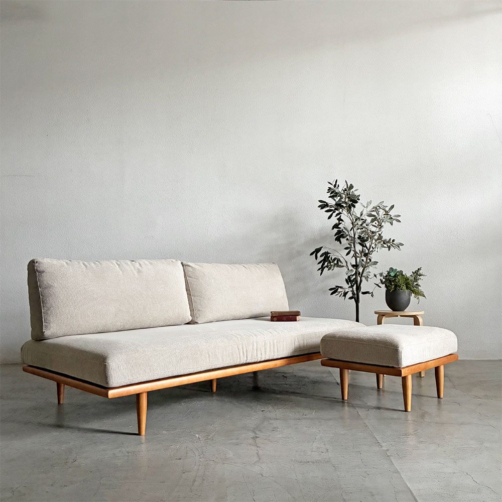 ウニコ unico ジッジ ZIZZI カバーリングソファベッド 3人掛けソファ W199×D99cm アッシュ材 チークカラー ファブリック ベージュ 定価￥159,500- 〓