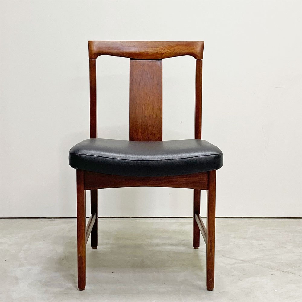 ビンテージ Vintage チーク材 ダイニングチェア サイドチェア PVCレザー ブラック 北欧モダンスタイル B ●