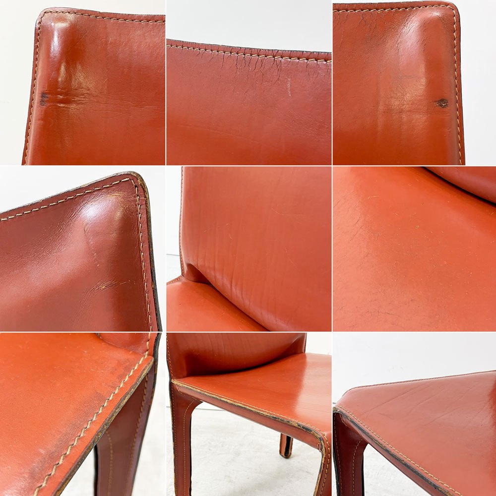 カッシーナ Cassina キャブチェア 412 CAB CHAIR アームレス 最高級本革 赤茶 マリオ・ベリーニ MoMA 永久展示品 イタリアモダン A ●