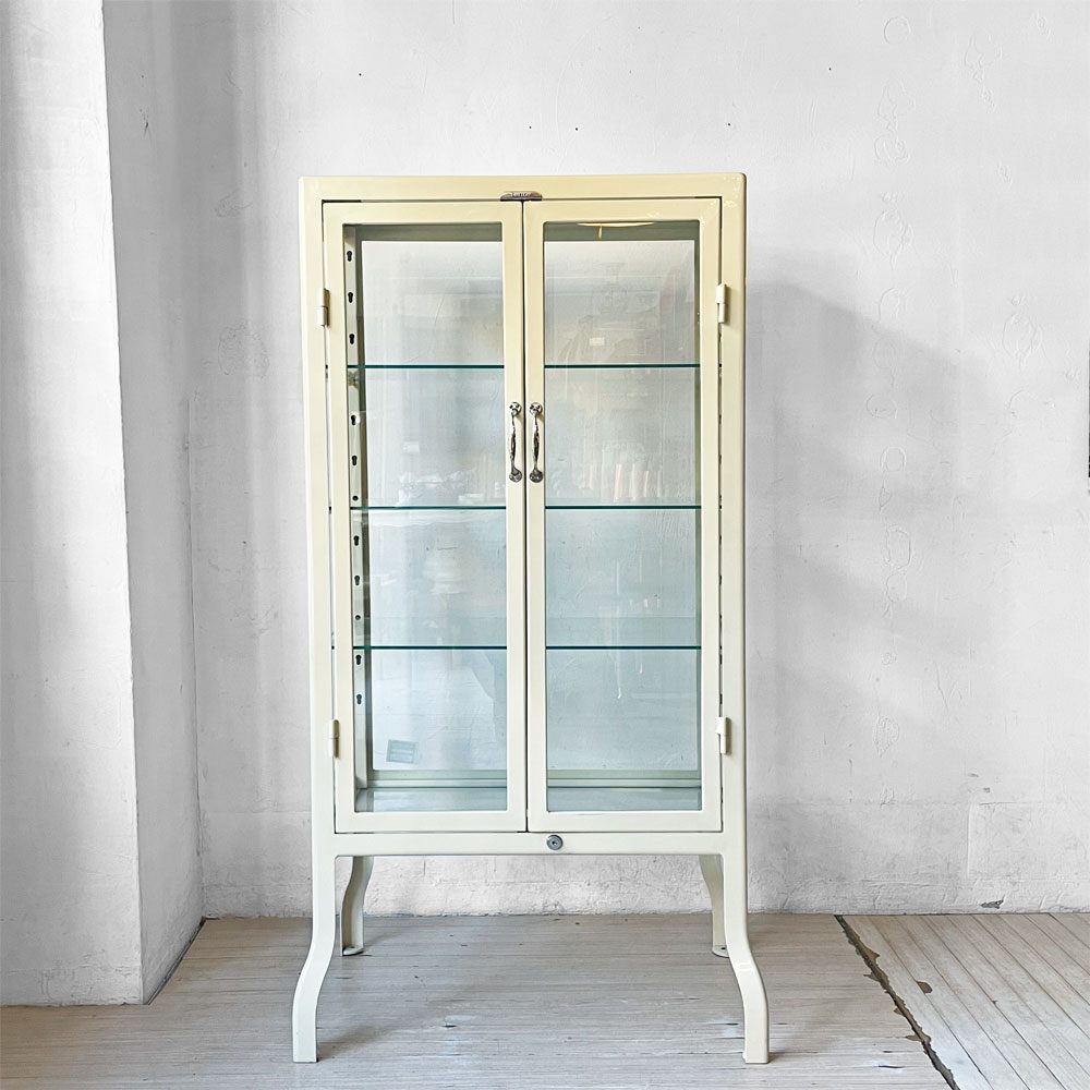 ダルトン DULTON ドクターキャビネット Doctor cabinet S ケビント キュリオケース ディスプレイラック 飾り棚 ガラス スチール アイボリー 定価\77,000- ★
