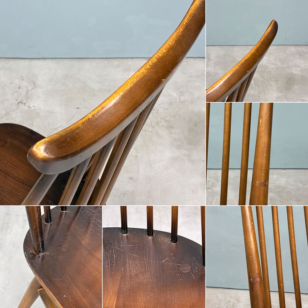 アーコール Ercol ゴールドスミス ダイニングチェア ハイバック スティックバック エルム材 ダークブラウン 古代色 UKビンテージ 英国 ◎