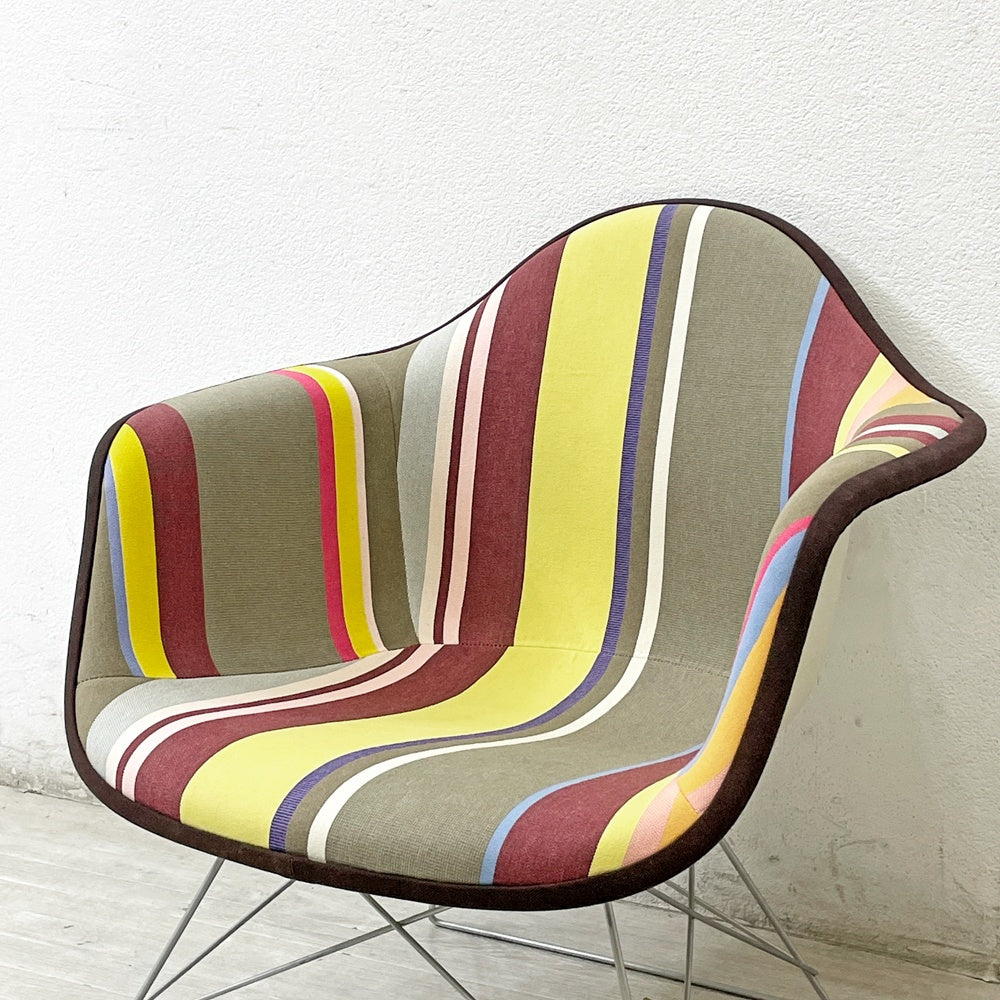 ハーマンミラー Herman Miller アームシェルチェア 2nd ビンテージ アプホルスター キャッツクレイドルベース ボーダー生地 新品張替済 C&R イームズ ミッドセンチュリー ●