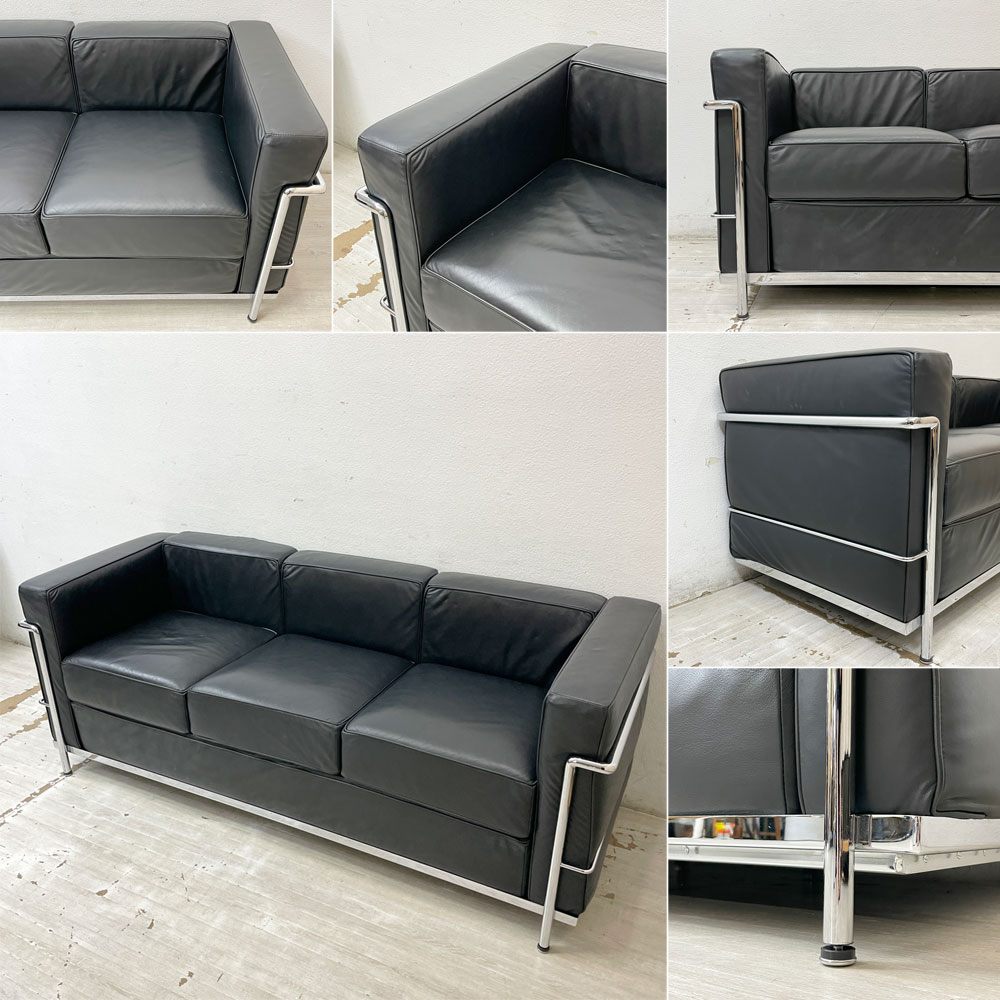 ル・コルビュジェ LE CORBUSIER LC2 ソファ 3シーター ソファ リプロダクト品 本革 モダンデザイン IDC大塚取扱い 名作 ●