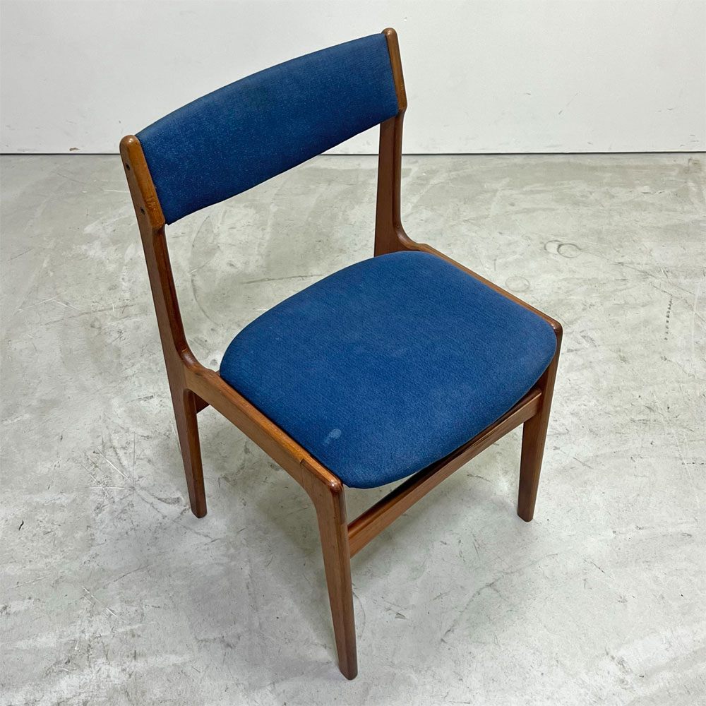 アンダーストルップ Anderstrup Mobelfabrik ダイニングチェア チーク材 ファブリックシート ネイビー系 エリック・バック Erik Buch デンマーク ビンテージ 北欧家具 B ●