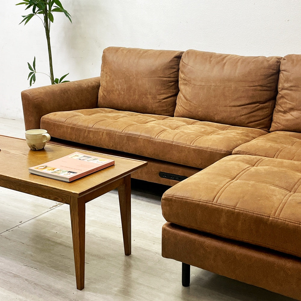 ジャーナルスタンダードファニチャー j.s.F ピーエスエフ カウチソファ PSF COUCH SOFA W210cm 3人掛けソファ オットマン レザー調 撥水 コンセント付属 参考価格165,000円 ●