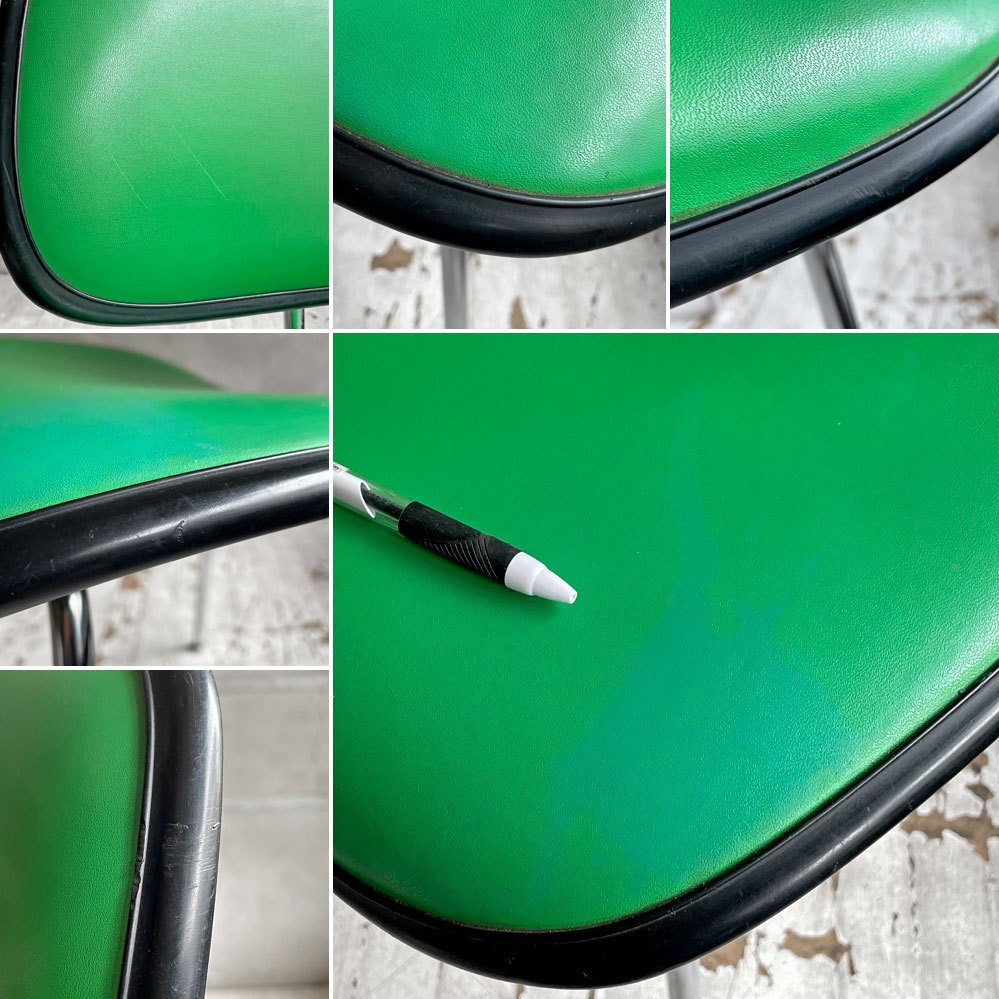 ハーマンミラー Herman Miller ツーピースプラスチックチェア Two Piece Plastic Chair DCM グリーン ブラック PVCレザー ビンテージ イームズ 希少 ♪