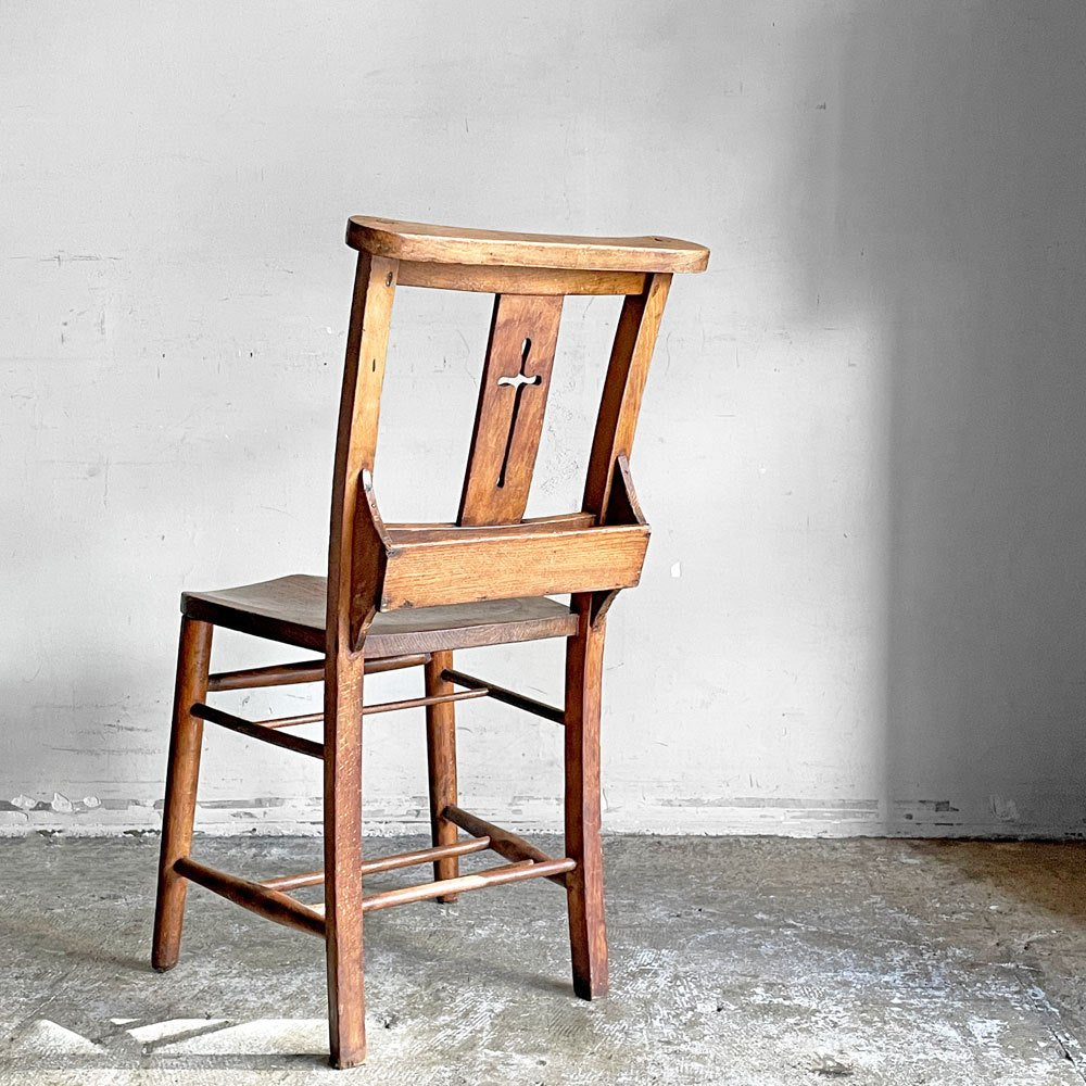 UKビンテージ Vintage チャーチチェア Church Chair チャペルチェア ダイニングチェア バイブルボックス クロス 教会椅子 英国 ■