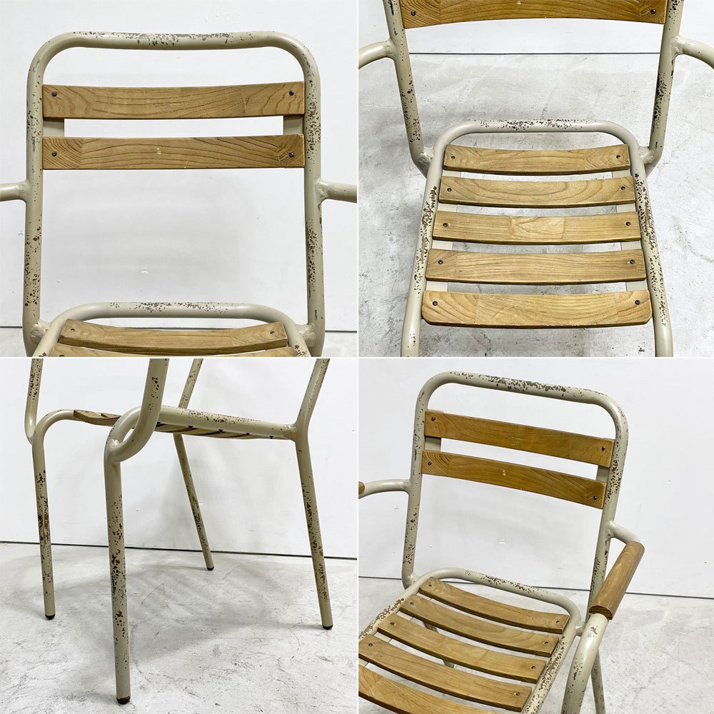 クラッシュゲート CRASH GATE ノットアンティークス Knot antiques フリック FLICK アームチェア スタッキング スチール 古材 ビンテージ加工 ベージュ インダストリアルデザイン ●