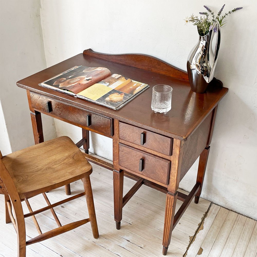 ジャパンビンテージ Japan Vintage 古い木味の片袖机 デスク 抽斗3杯 ブラウン 古家具 昭和レトロ 店舗什器 ★