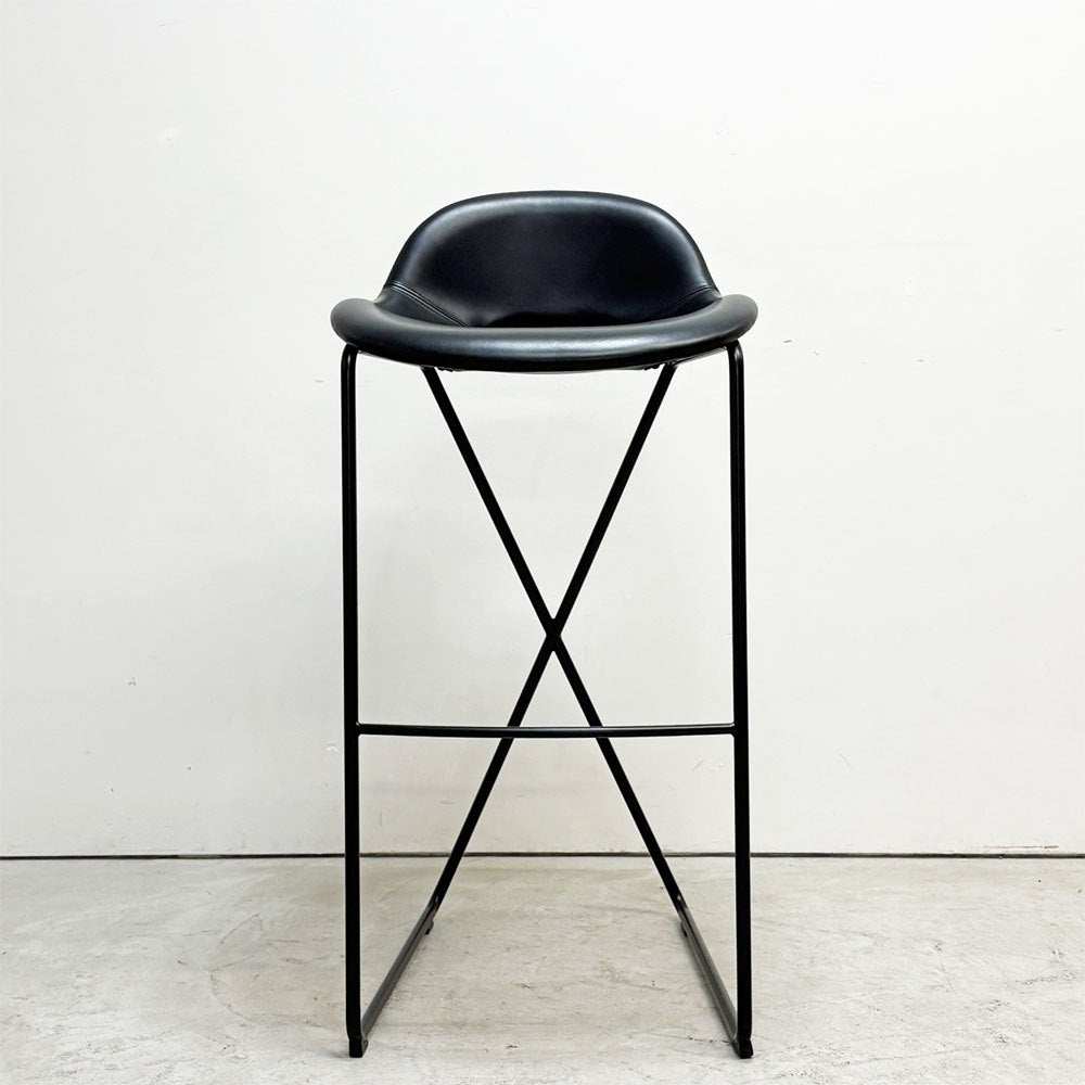 ザ・コンランショップ THE CONRAN SHOP クロスレッグ CROSS LEG ハイスツール 本革 レザー ブラック マグナス・ロング イギリス 参考定価￥187,000- B ●