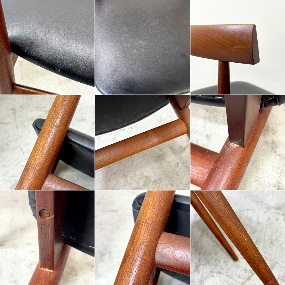 フレムロジェ Frem Rojle ディネッテ Dinette エクステンション ラウンド ダイニングテーブル & ダイニングチェア 4本脚×4脚 計5点セット ハンス・オルセン Hans Olsen 北欧家具 ビンテージ ●