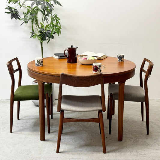 ネイサンファニチャー NATHAN Furniture チーク材 エクステンション ダイニングテーブル 伸長式 ラウンド W122cm 英国家具 UKビンテージ ●