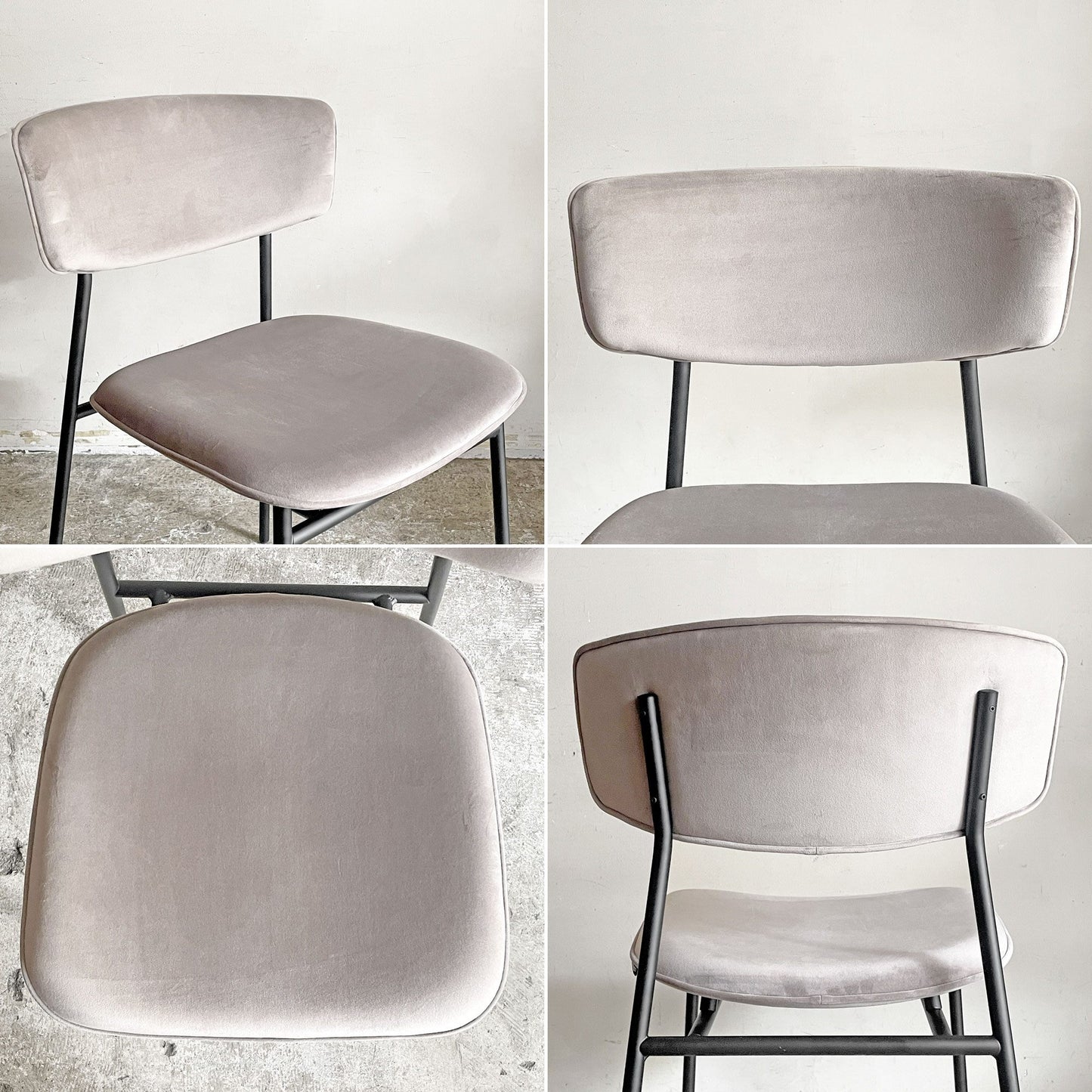 カリガリス Calligaris フィフティーズ FIFTIES ダイニングチェア サンドカラー×マットブラック ファブリック ベルベット スチール脚 モダンデザイン イタリア B ■