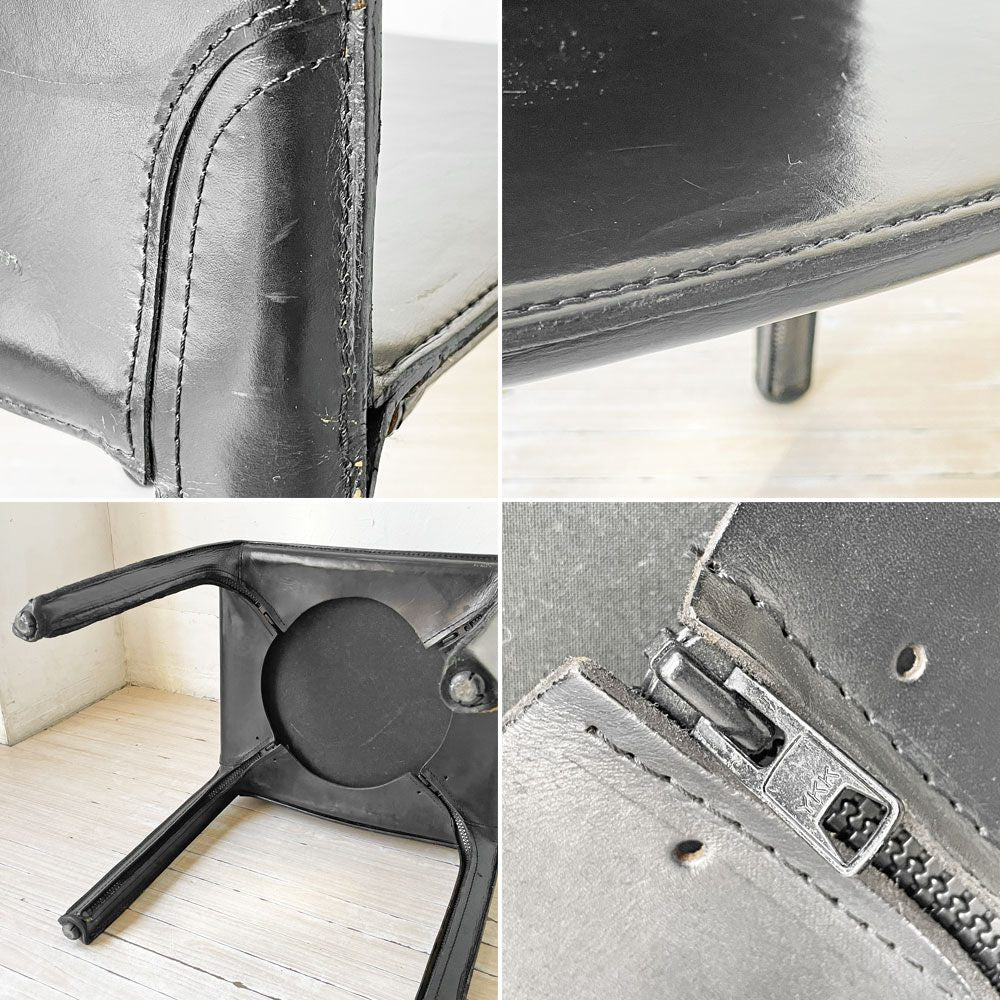 カッシーナ Cassina キャブチェア 412 CAB CHAIR アームレス 本革 ブラック マリオ・ベリーニ MoMA イタリアンモダン 定価￥308,000- ★