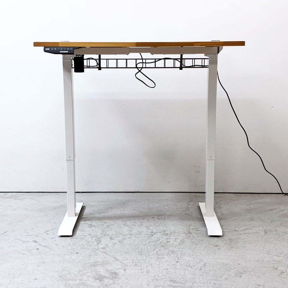 フレキシスポット Flexispot 電動式昇降デスク 110x74cm カウンター 在宅ワーク 無垢集成材天板 ナチュラル×ホワイト ●