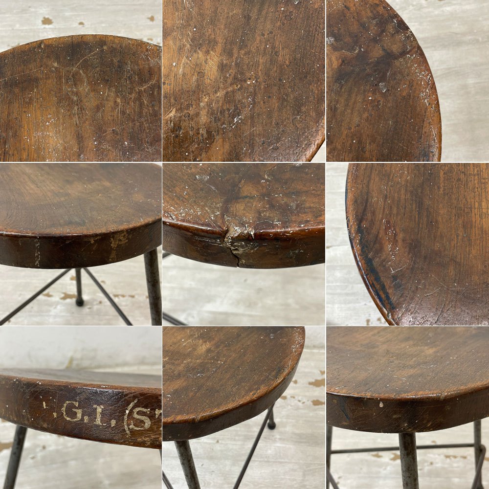 ピエールジャンヌレ Pierre Jeanneret スツール Stool チーク材 三角脚 ビンテージ レター入り チャンディーガル 1960s ●