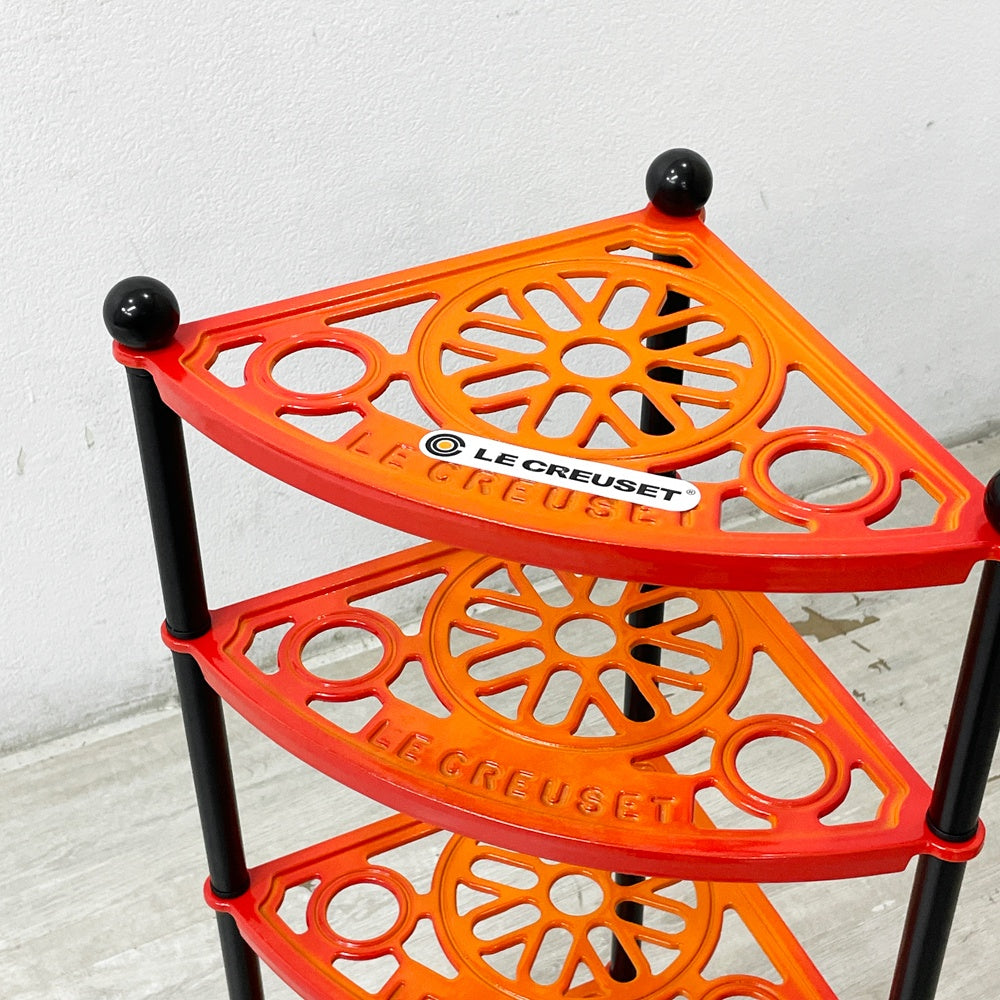 ルクルーゼ LE CREUSET ポットスタンド 5段 オレンジ ホーロー 鋳物 フランス 廃番 箱付き ●