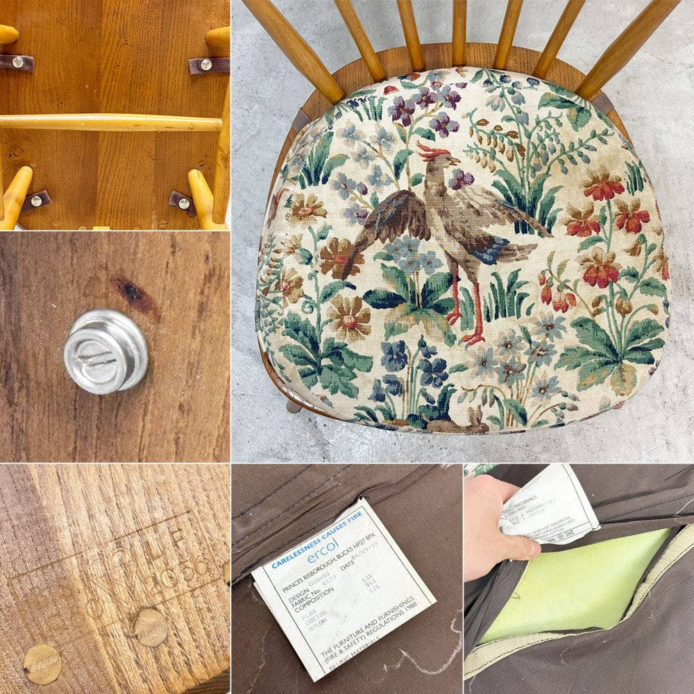 アーコール Ercol ボウバックチェア ファンバックチェア 5本タイプ エルム材 UKビンテージ Vintage 英国 横浜ダニエル製オリジナルクッション付 B ●