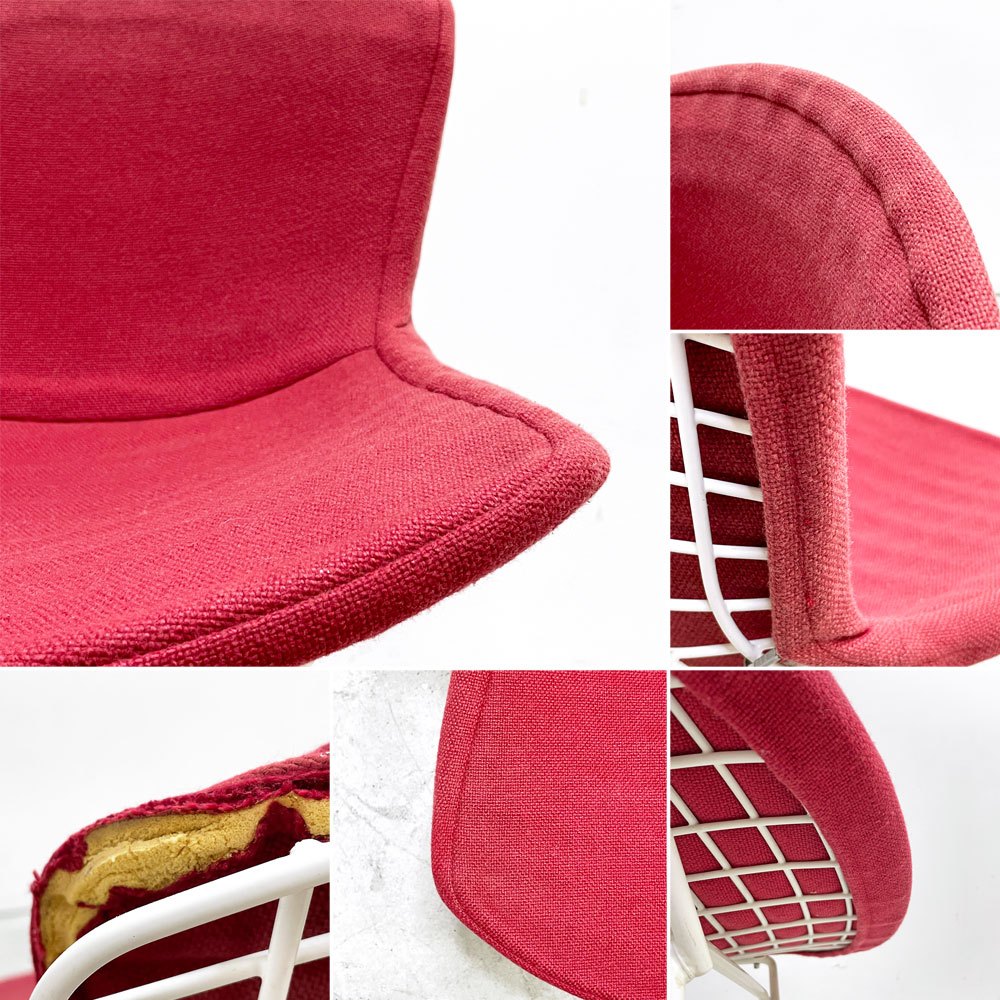 ノル Knoll 420 サイドチェア ワイヤーチェア ダイニングチェア ホワイト × レッド ファブリック フルカバー仕様 ビンテージ B ●