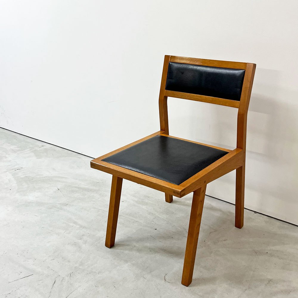 モダンデザイン Modern design ダイニングチェア 木製 合成皮革 ブラックレザーシート レトロ ビンテージスタイル B ●