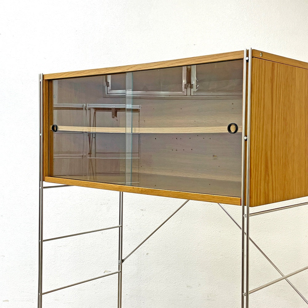 無印良品 MUJI ステンレスユニットシェルフ オーク材 食器棚 本棚 飾り棚 収納棚 H175.5cm ガラス引き戸 引出し付 ●