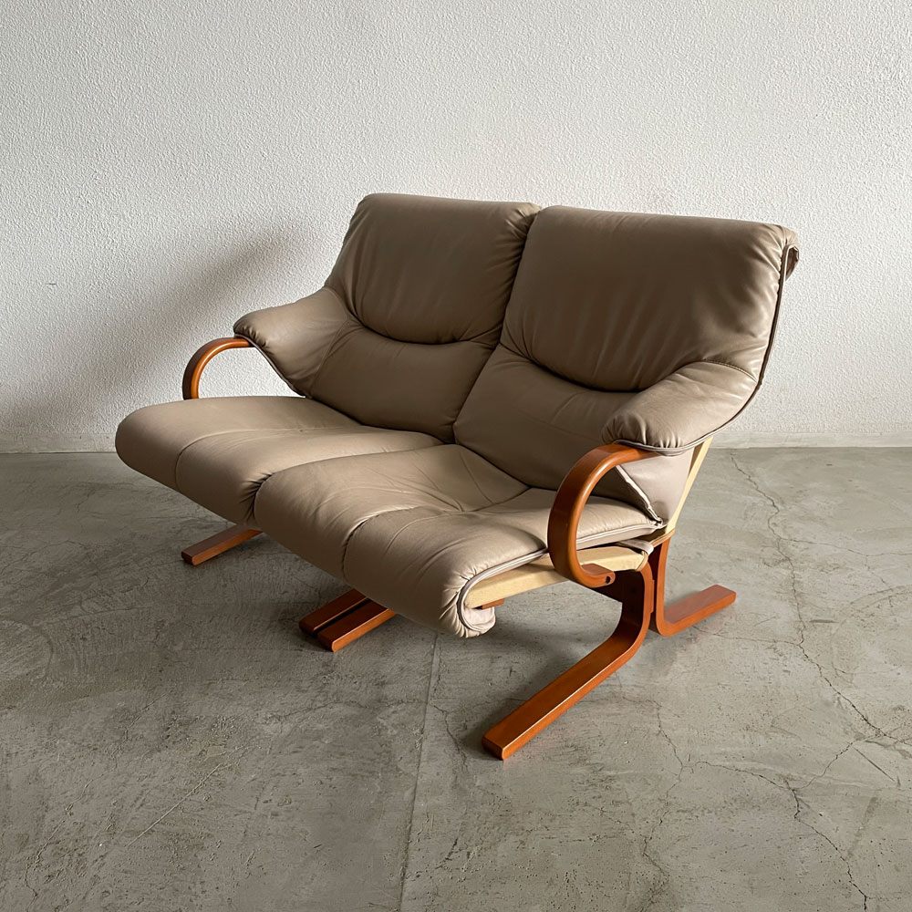 冨士ファニチア FUJI FURNITURE フジファニチャー アージオ Agio 2人掛け セパレート ソファ 曲げ木 北欧モダン ノルディックスタイル ジャパンビンテージ ビーチ材 × シンセティックレザー 〓