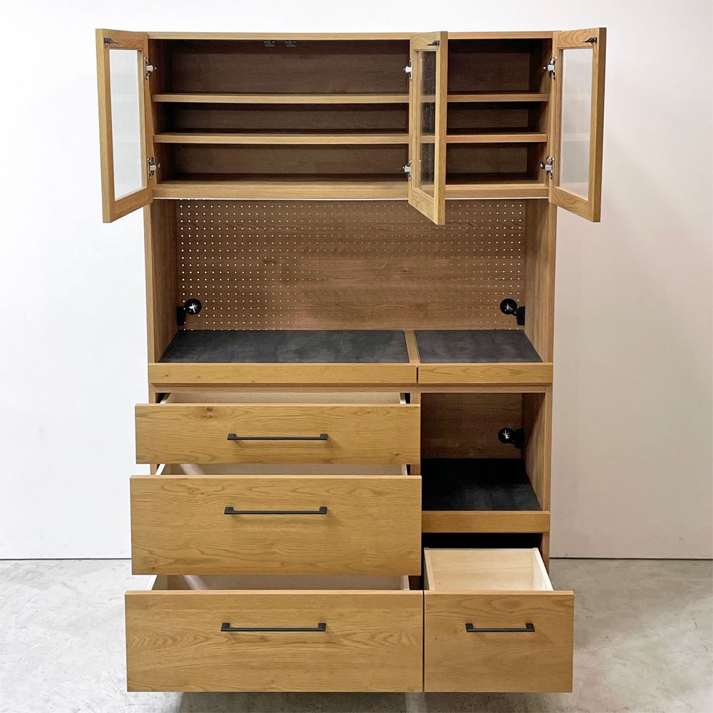 ビメイクス BIMAKES オークデールオープンボード OAK DALE OPEN BOARD 120 食器棚 オーク 泡ガラス 電源3口定価172,700円 ●