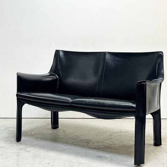 カッシーナ Cassina 414 CAB ラウンジアームチェア 2シーター キャブチェア 本革 ブラックレザー マリオ・ベリー モダン ●