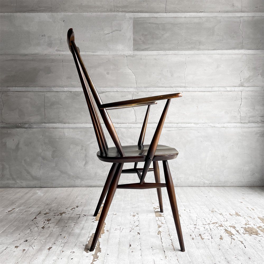 アーコール Ercol ゴールドスミス ダイニングチェア アームチェア コロニアル ハイバック エルム材 ダークブラウン UKビンテージ 英国家具 ♪