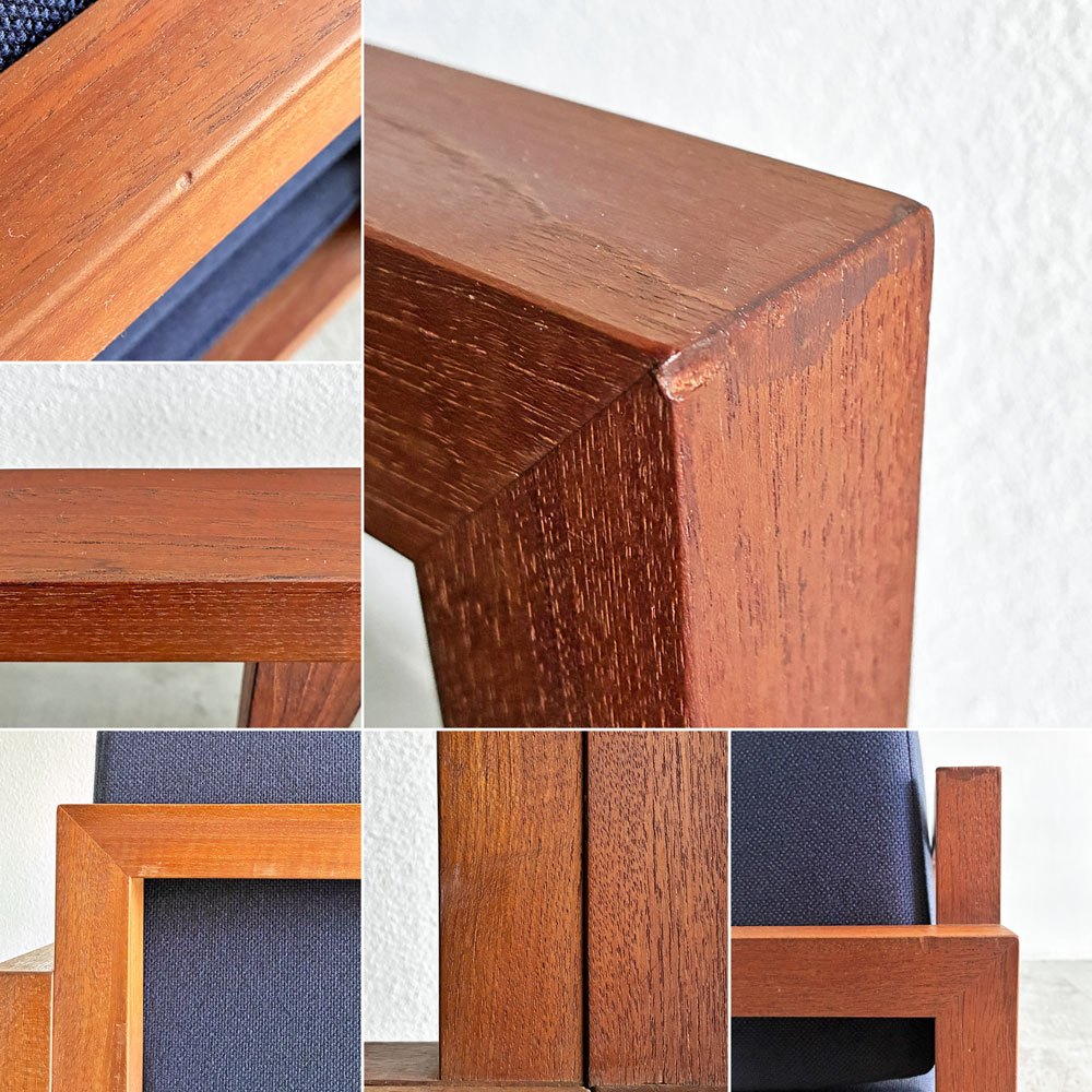 ジャクソンファニチャー Jackson Furniture チーク材 3シーターソファ 3人掛け W207cm ファブリック ネイビー系 座面ウレタン交換＆カバー張替済 USビンテージ 〓