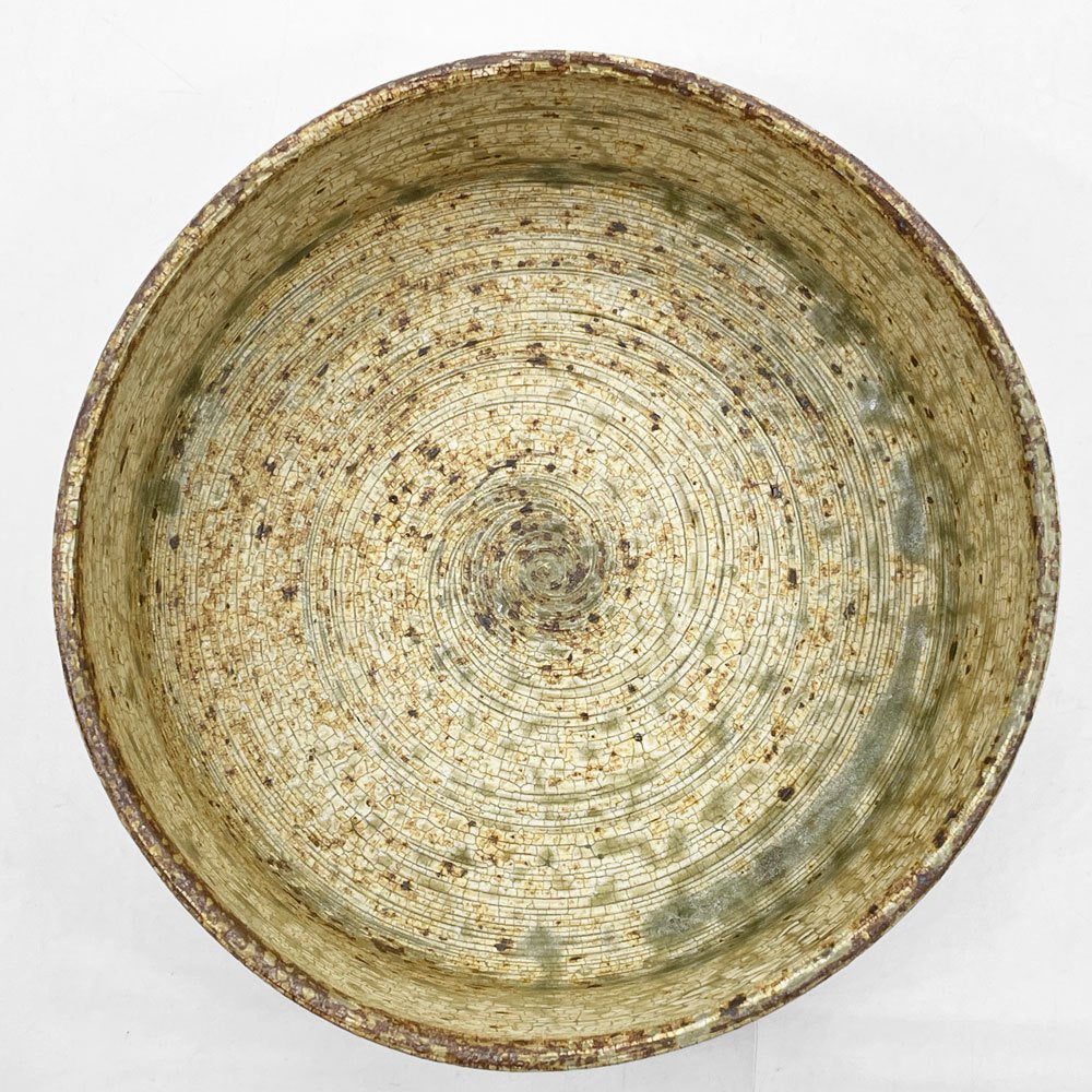 馬渡新平 ひび粉吹き 平鉢 W18cm ボウル 北海道 和食器 貫入 現代作家 ●