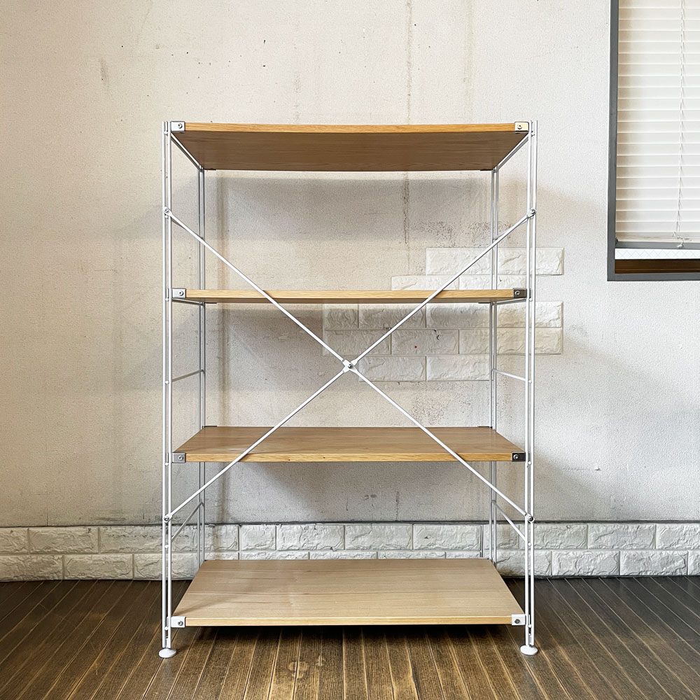 無印良品 MUJI スチールユニットシェルフ 4段 オーク材×3+タモ材棚板 W84cm オープンシェルフ 収納棚 合計定価約￥24,930- ◎