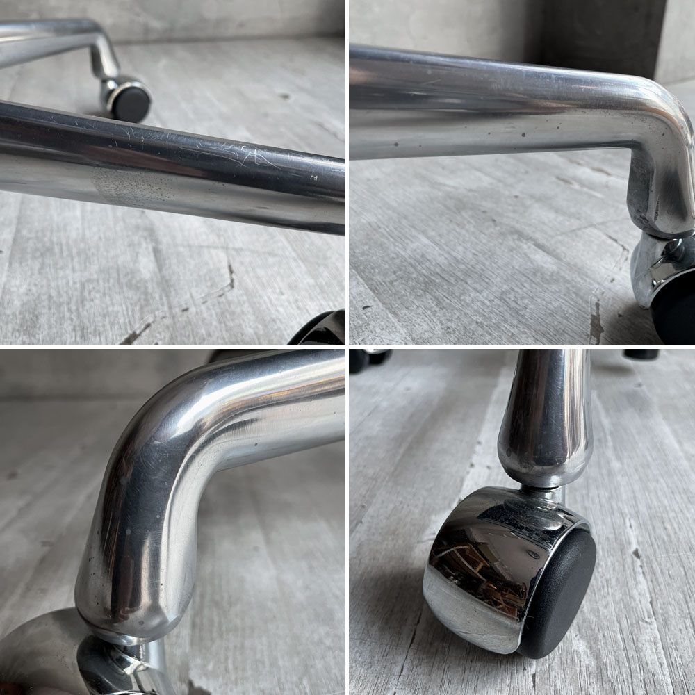 ハーマンミラー Herman Miller イームズアルミナムグループ マネジメントチェア アルミバフベース ガス圧昇降 5本脚キャスター 本革 レザー ブラック  B ♪